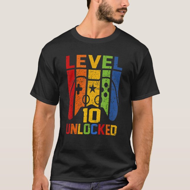 Camiseta Nivel 10 Video Gamer desbloqueado 10 cumpleaños Ga (Anverso)