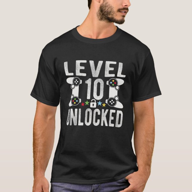 Camiseta Nivel 10 Videojuego desbloqueado 10 cumpleaños de  (Anverso)
