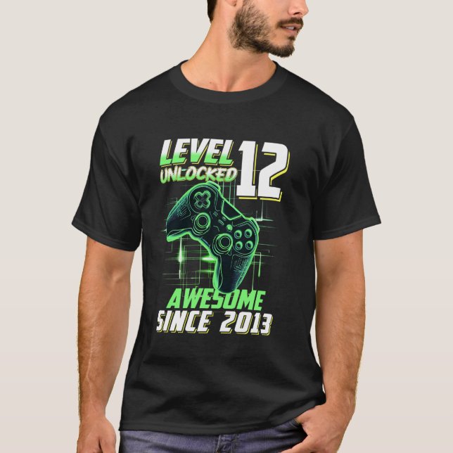 Camiseta Nivel 12 Desbloqueado Increíble Desde Cumpleaños 2 (Anverso)
