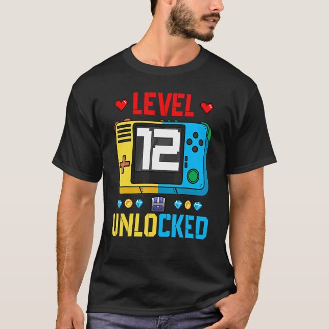 Camiseta Nivel 12 Desbloqueados 12º juego de cumpleaños inc (Anverso)