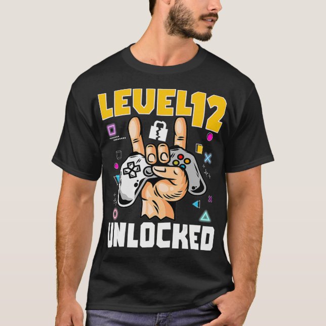 Camiseta Nivel 12 Desbloqueados Impresionante videojuego 12 (Anverso)