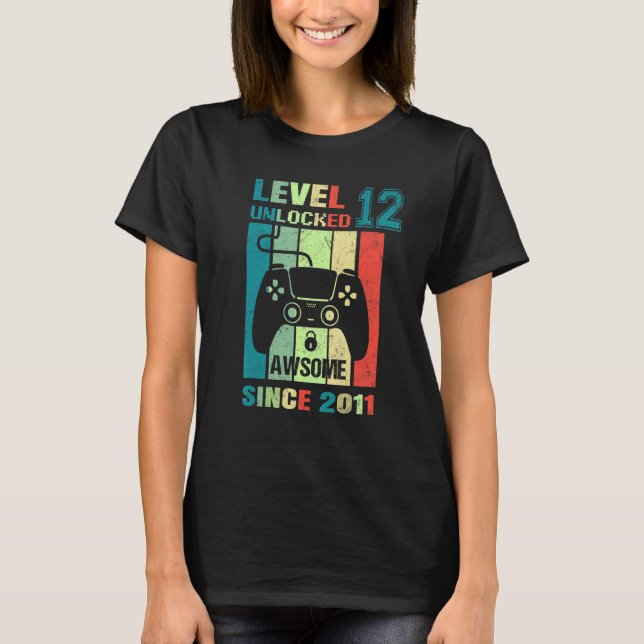 Camiseta Nivel 12 Desbloqueados Impresionante videojuego 20 (Anverso)
