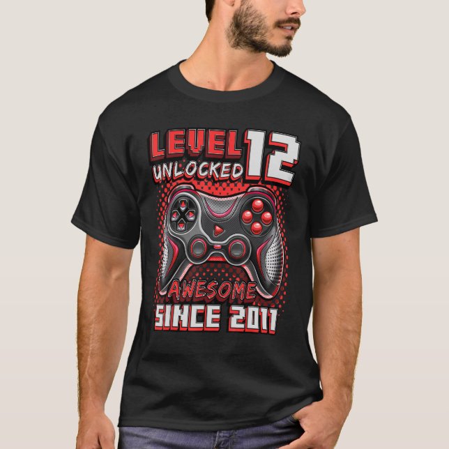 Camiseta Nivel 12 Desbloqueados Impresionante videojuego 20 (Anverso)