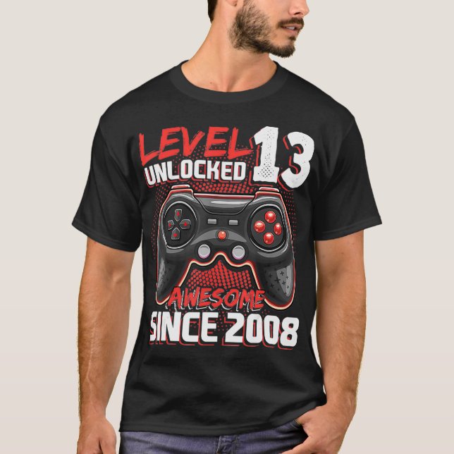 Camiseta Nivel 13 Desbloqueados Impresionante videojuego 20 (Anverso)