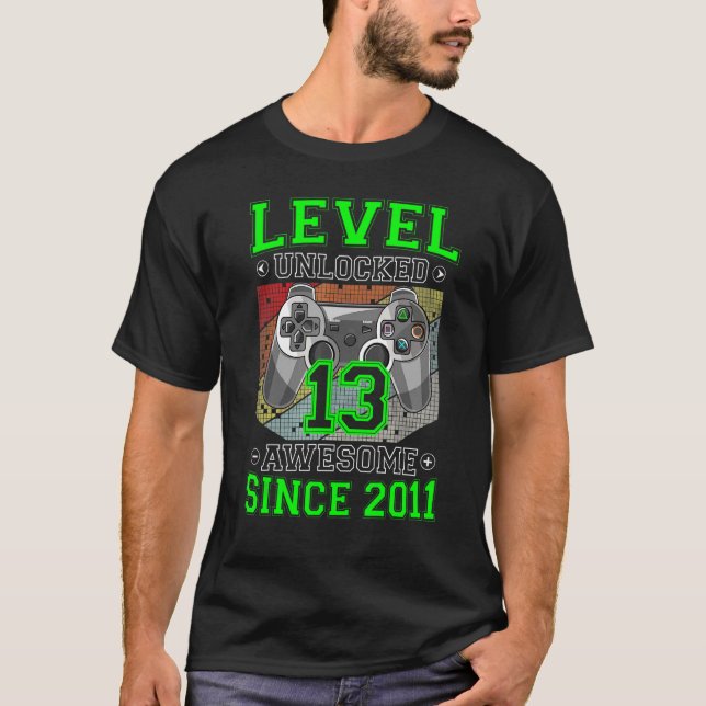 Camiseta Nivel 13 Desbloqueados Impresionante videojuego 20 (Anverso)