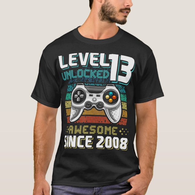 Camiseta Nivel 13 Desbloqueados Impresionante videojuego 20 (Anverso)