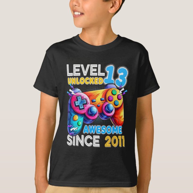 Camiseta Nivel 13 Videojuego desbloqueado 13 cumpleaños (Anverso)