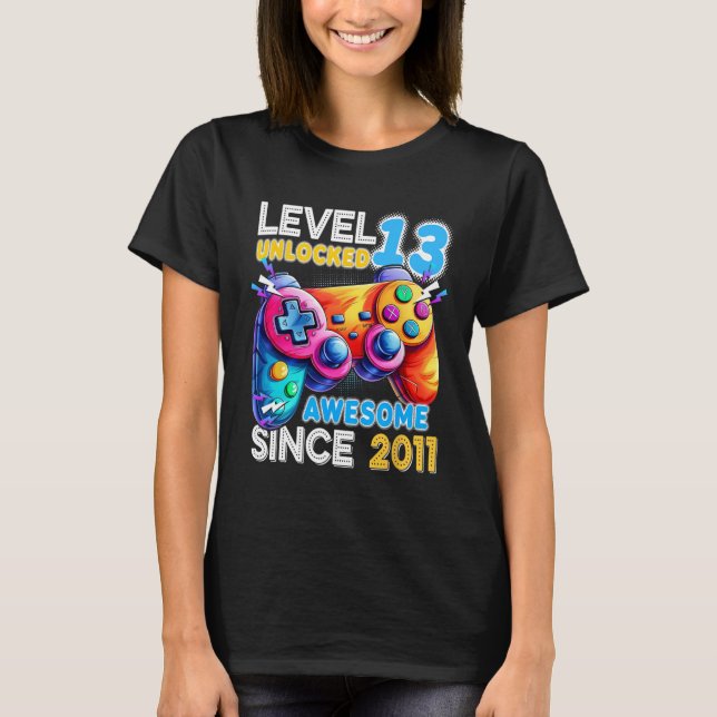 Camiseta Nivel 13 Videojuego desbloqueado 13 cumpleaños (Anverso)