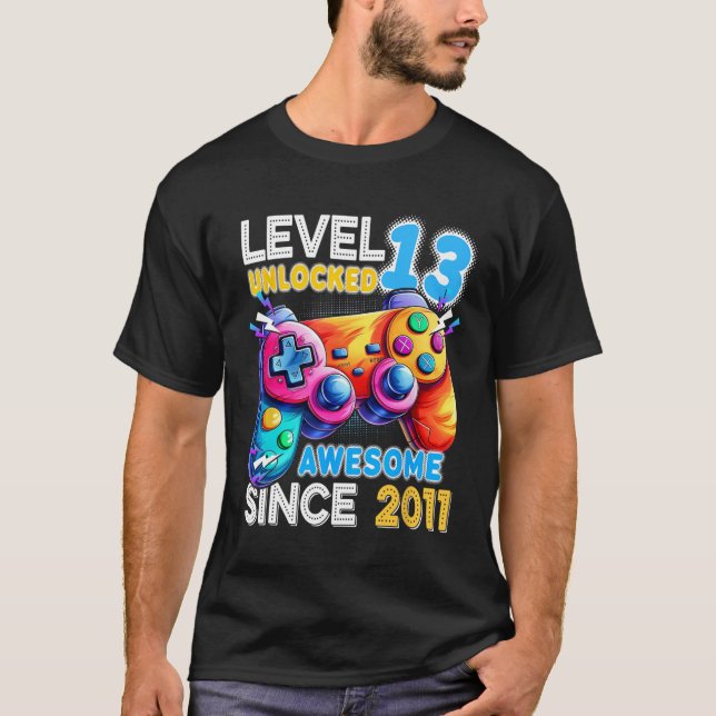 Camiseta Nivel 13 Videojuego desbloqueado 13 cumpleaños (Anverso)