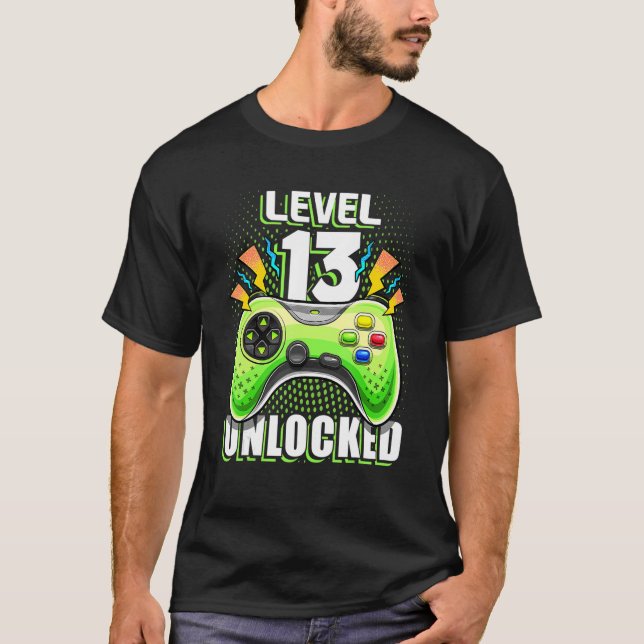 Camiseta Nivel 13 Videojuego retro desbloqueado 13º cumplea (Anverso)