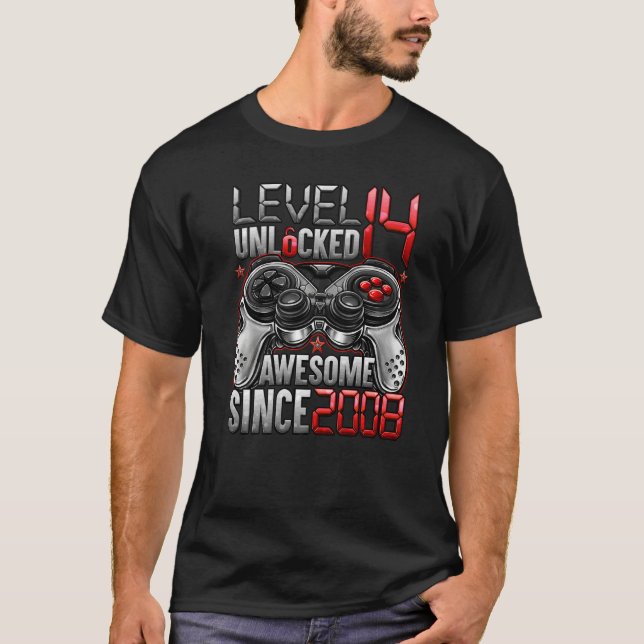 Camiseta Nivel 14 desbloqueado increíble desde 2008 14º cum (Anverso)