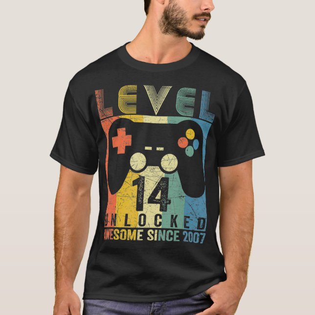 Camiseta Nivel 14 Desbloqueados Impresionante videojuego 14 (Anverso)