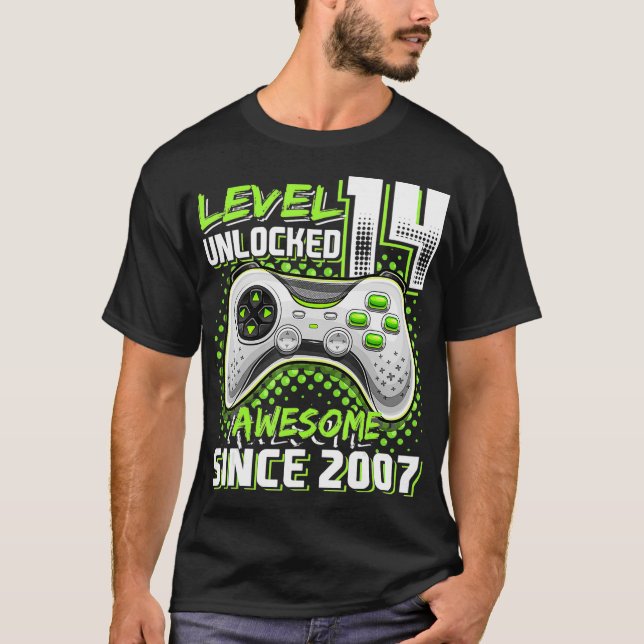 Camiseta Nivel 14 Desbloqueados Impresionante videojuego 20 (Anverso)