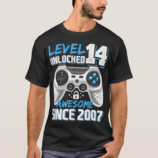 Camiseta Nivel 14 Desbloqueados Impresionante videojuego 20 (Anverso)