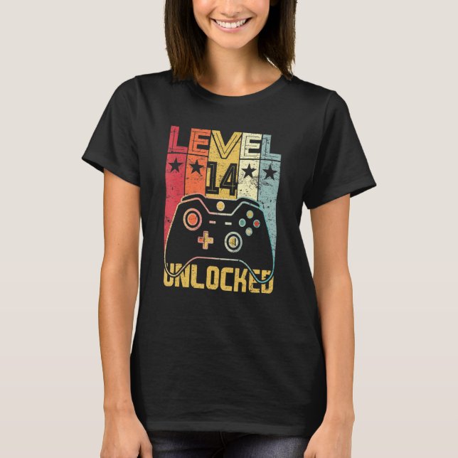 Camiseta Nivel 14 Video Gamer desbloqueado 14 cumpleaños 14 (Anverso)