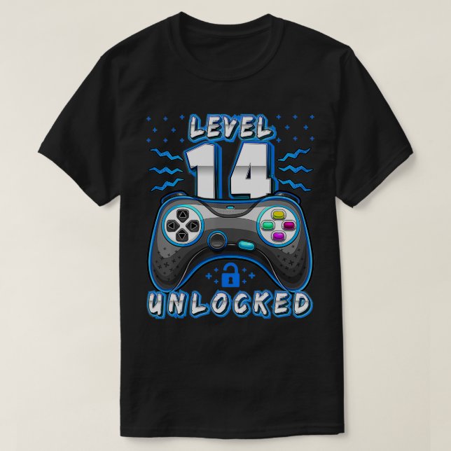 Camiseta Nivel 14 Videojuego desbloqueado 14th Birthday Gam (Diseño del anverso)