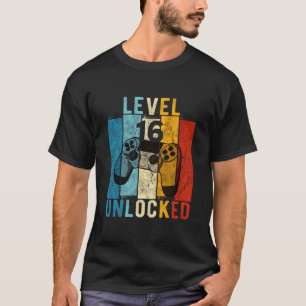 Camiseta Nivel 16 Desbloqueado Videojugador de 16 Años Cump