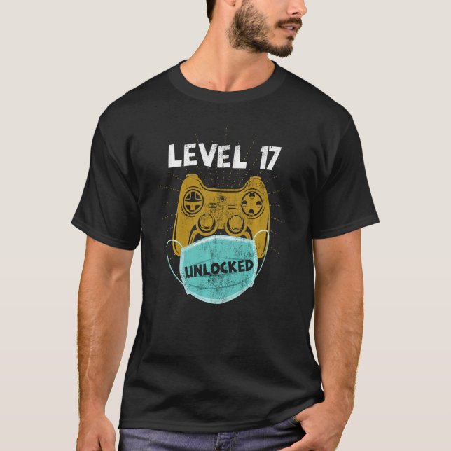 Camiseta Nivel 17 Desbloqueada Gaming Face Mask Gracioso 17 (Anverso)