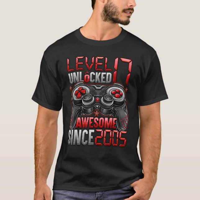 Camiseta Nivel 17 Desbloqueado desde 2005 17º cumpleaños (Anverso)