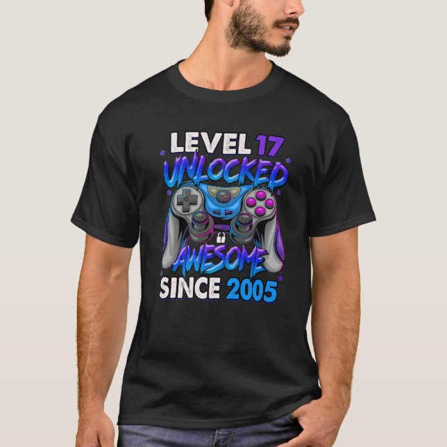 Camiseta Nivel 17 Desbloqueado Desde 2005 17º Cumpleaños (Anverso)