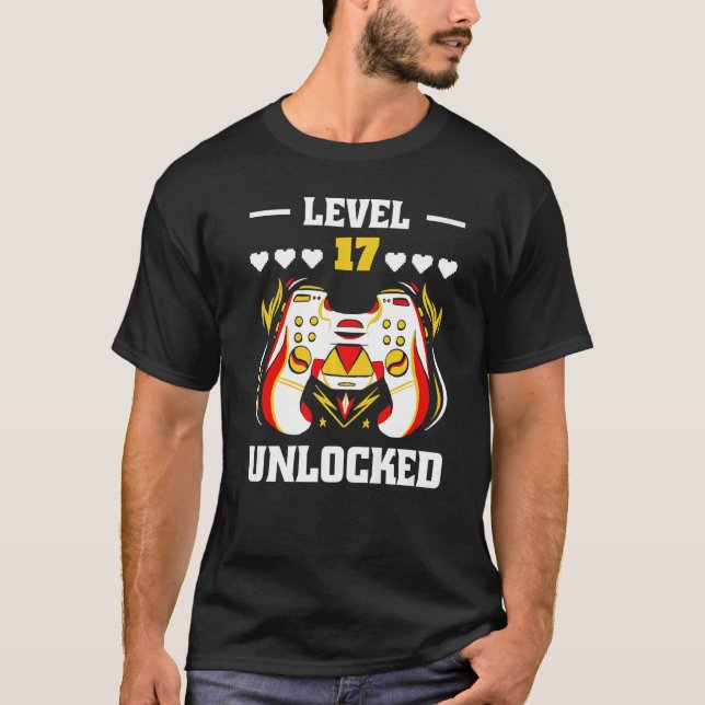 Camiseta Nivel 17 Video Gamer desbloqueado 17th Birthday Bo (Anverso)