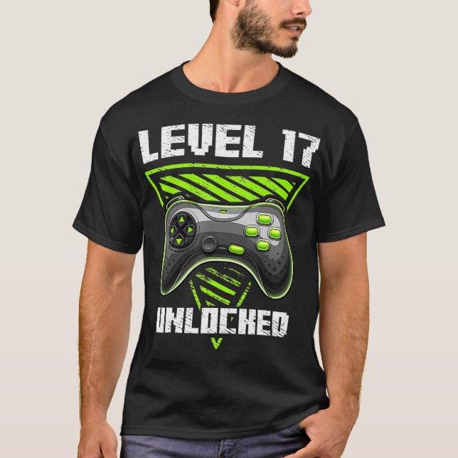 Camiseta Nivel 17 Videojuego retro desbloqueado 17 cumpleañ (Anverso)