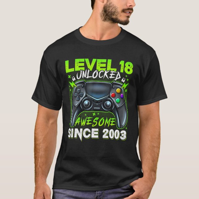 Camiseta Nivel 18 Cumpleaños Desbloqueado Aproximadamente 2 (Anverso)