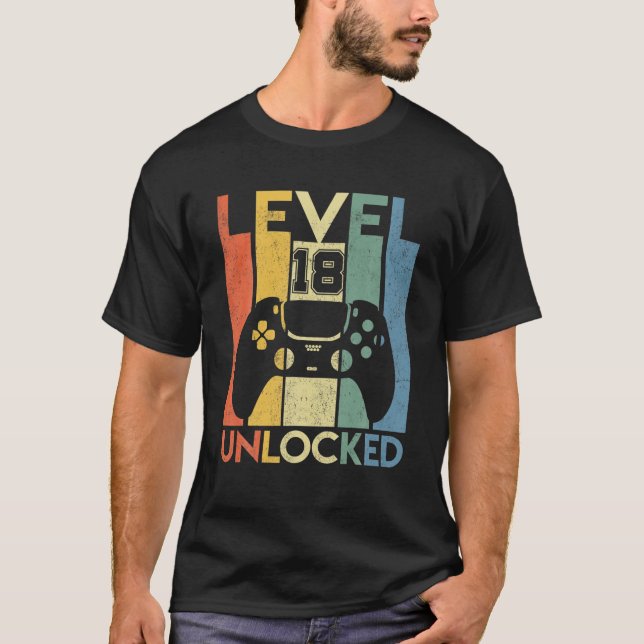 Camiseta Nivel 18 Cumpleaños Desbloqueado De 18 Años Es Mi  (Anverso)