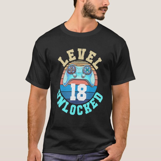 Camiseta Nivel 18 Desbloqueado 18º videojugador cumpleaños  (Anverso)