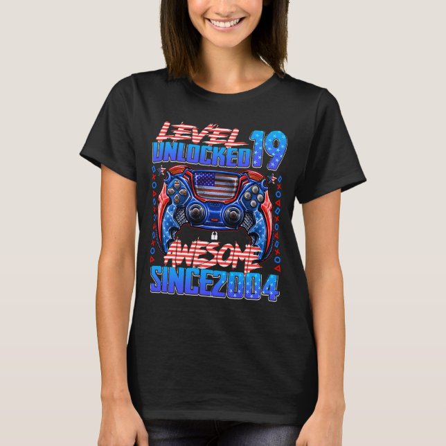 Camiseta Nivel 19 Desbloqueado desde 2004 19º cumpleaños (Anverso)