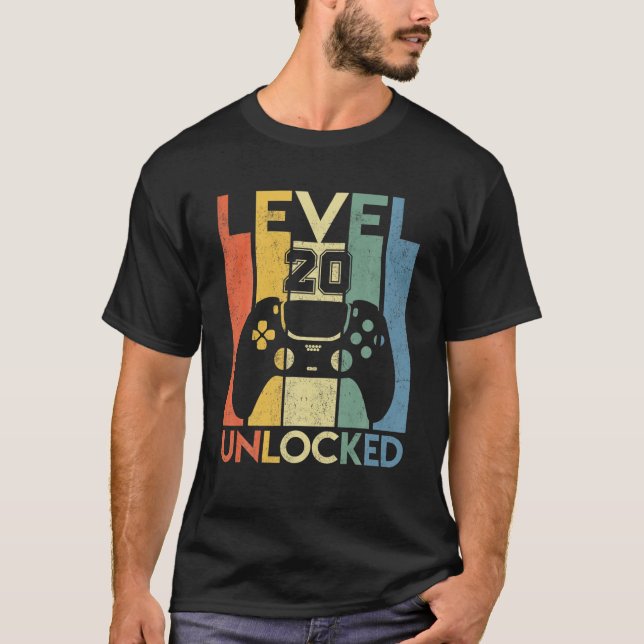 Camiseta Nivel 20 Cumpleaños Desbloqueado De 20 Años Es Mi  (Anverso)