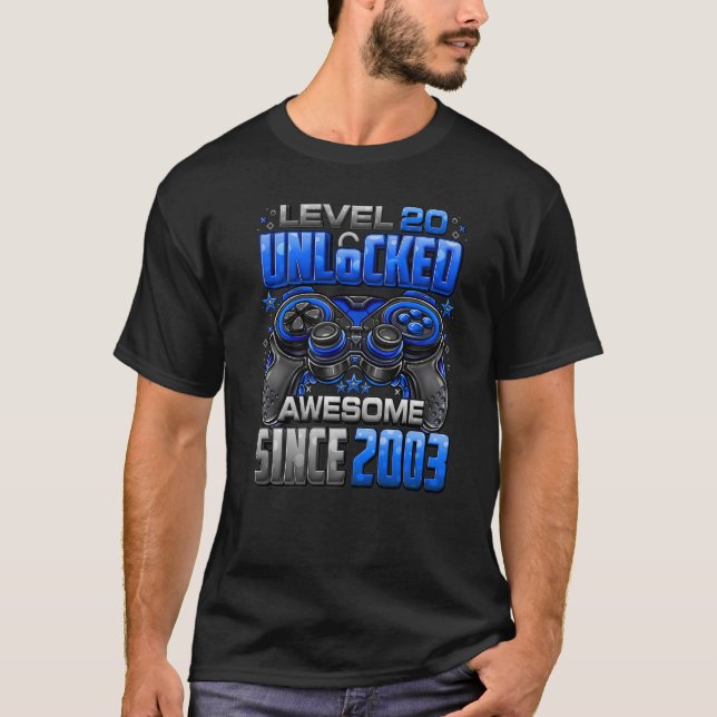 Camiseta Nivel 20 desbloqueado increíble desde 2003 20º cum (Anverso)