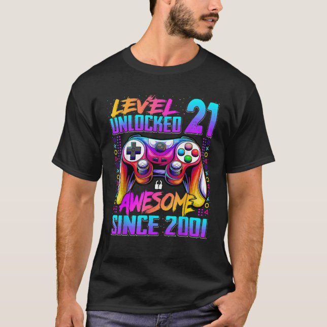 Camiseta Nivel 21 Desbloqueado desde 2001 21º cumpleaños (Anverso)