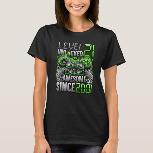 Camiseta Nivel 21 Desbloqueado desde 2001 21º cumpleaños (Anverso)