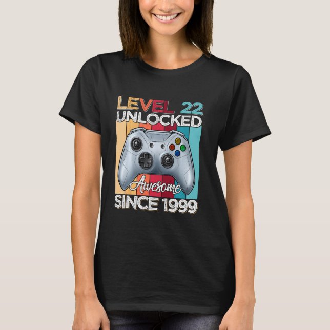 Camiseta Nivel 22 Desbloqueado desde 1999 22º cumpleaños (Anverso)