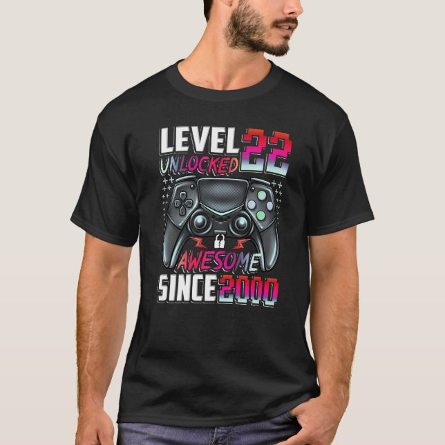Camiseta Nivel 22 Desbloqueado desde 2000 22º cumpleaños (Anverso)