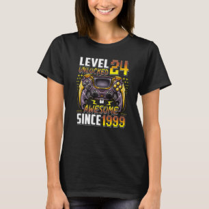 Camiseta Nivel 24 Desbloqueado desde 1999 24º cumpleaños