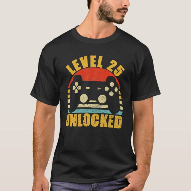 Camiseta Nivel 25 Desbloqueado 25 años de edad Video Gamer  (Anverso)