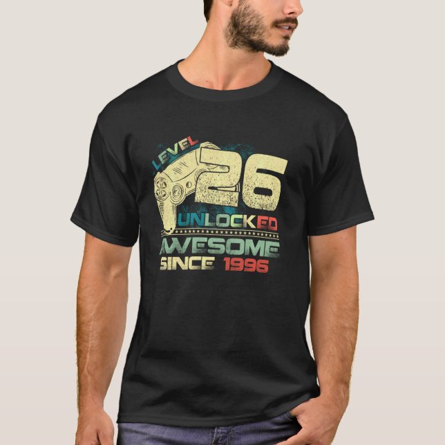 Camiseta Nivel 26 Desbloqueado 26 años de edad Video Gamer  (Anverso)