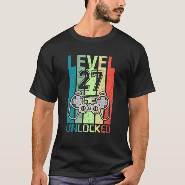 Camiseta Nivel 27 Video Gamer desbloqueado 27 cumpleaños Te (Anverso)