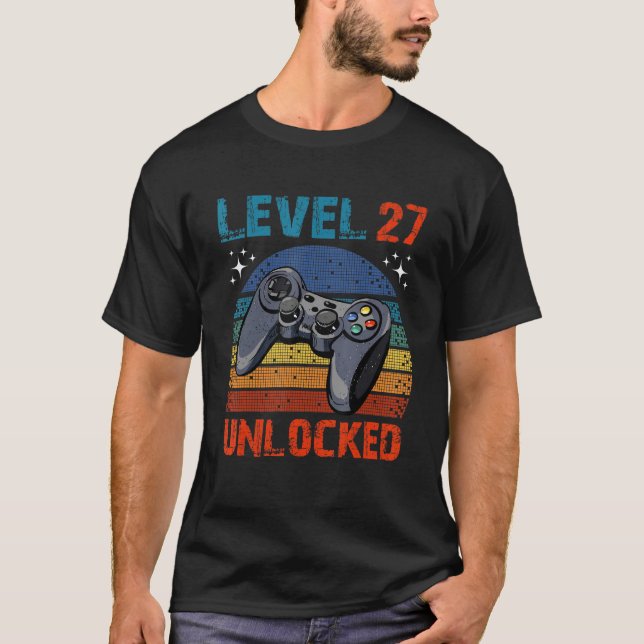 Camiseta Nivel 27 Video Gamer desbloqueado 27 cumpleaños Te (Anverso)