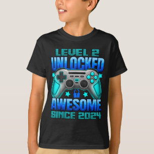 Camiseta Nivel 2 Desbloqueado 2 Años Para Niños Cumpleaños