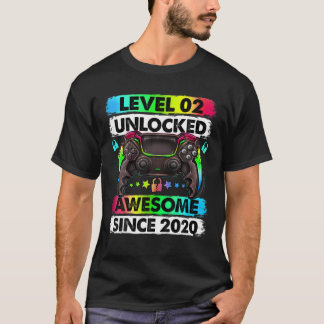 Camiseta Nivel 2 Desbloqueado Desde 2020 Segundo Cumpleaños