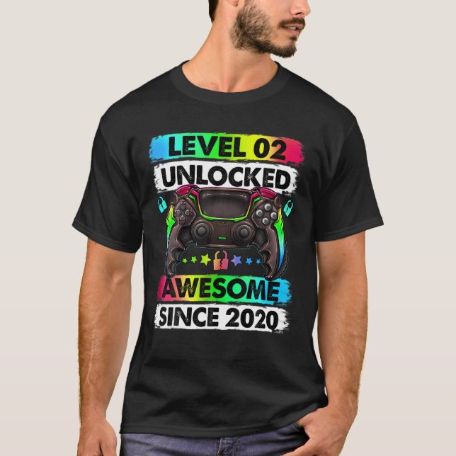 Camiseta Nivel 2 Desbloqueado Desde 2020 Segundo Cumpleaños (Anverso)