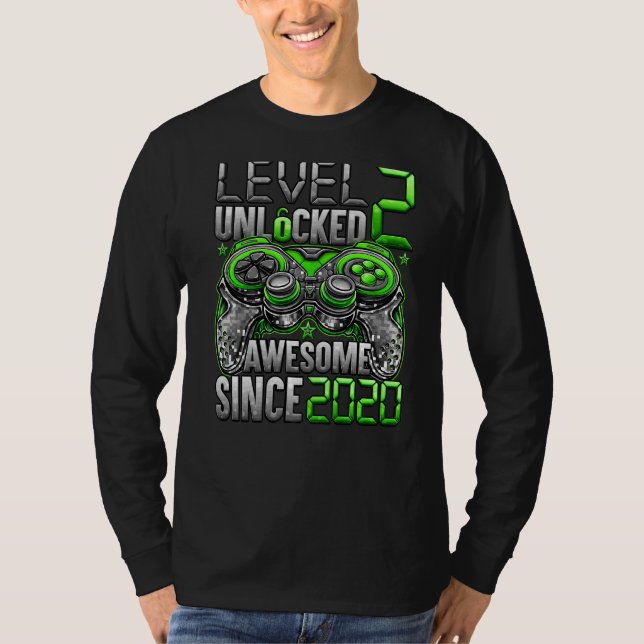 Camiseta Nivel 2 Desbloqueado desde el segundo cumpleaños 2 (Anverso)