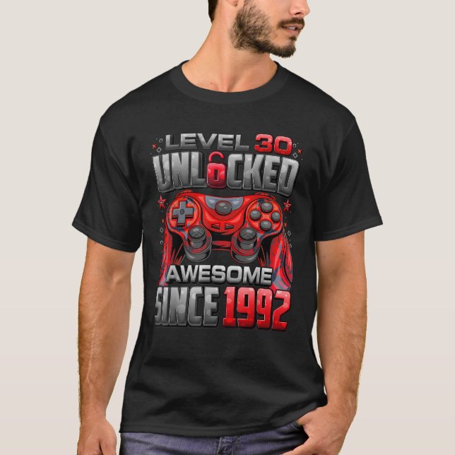 Camiseta Nivel 30 desbloqueado increíble desde 1992 30º cum (Anverso)