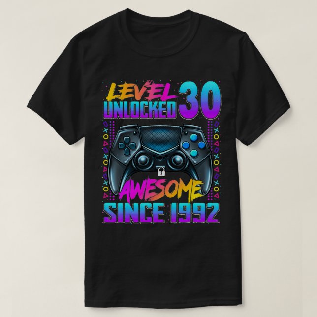 Camiseta Nivel 30 desbloqueado increíble desde 1992 30º cum (Diseño del anverso)