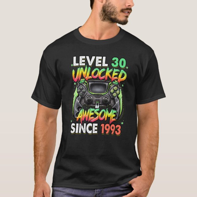 Camiseta Nivel 30 desbloqueado increíble desde 1993 30º cum (Anverso)