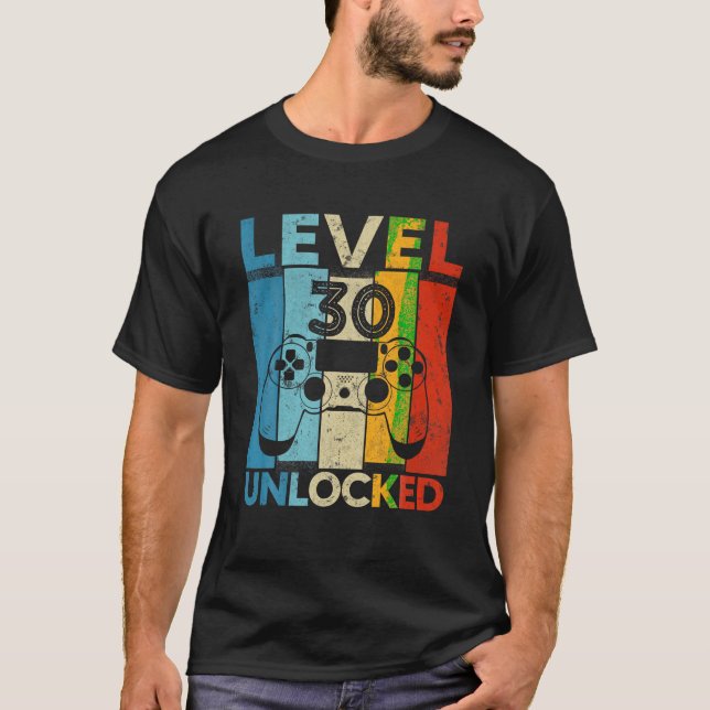 Camiseta Nivel 30 Videojuego de cumpleaños 30 desbloqueado  (Anverso)
