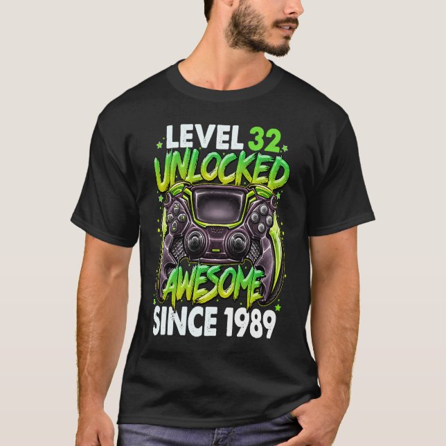 Camiseta Nivel 32 Desbloqueado desde 1989 32º cumpleaños (Anverso)